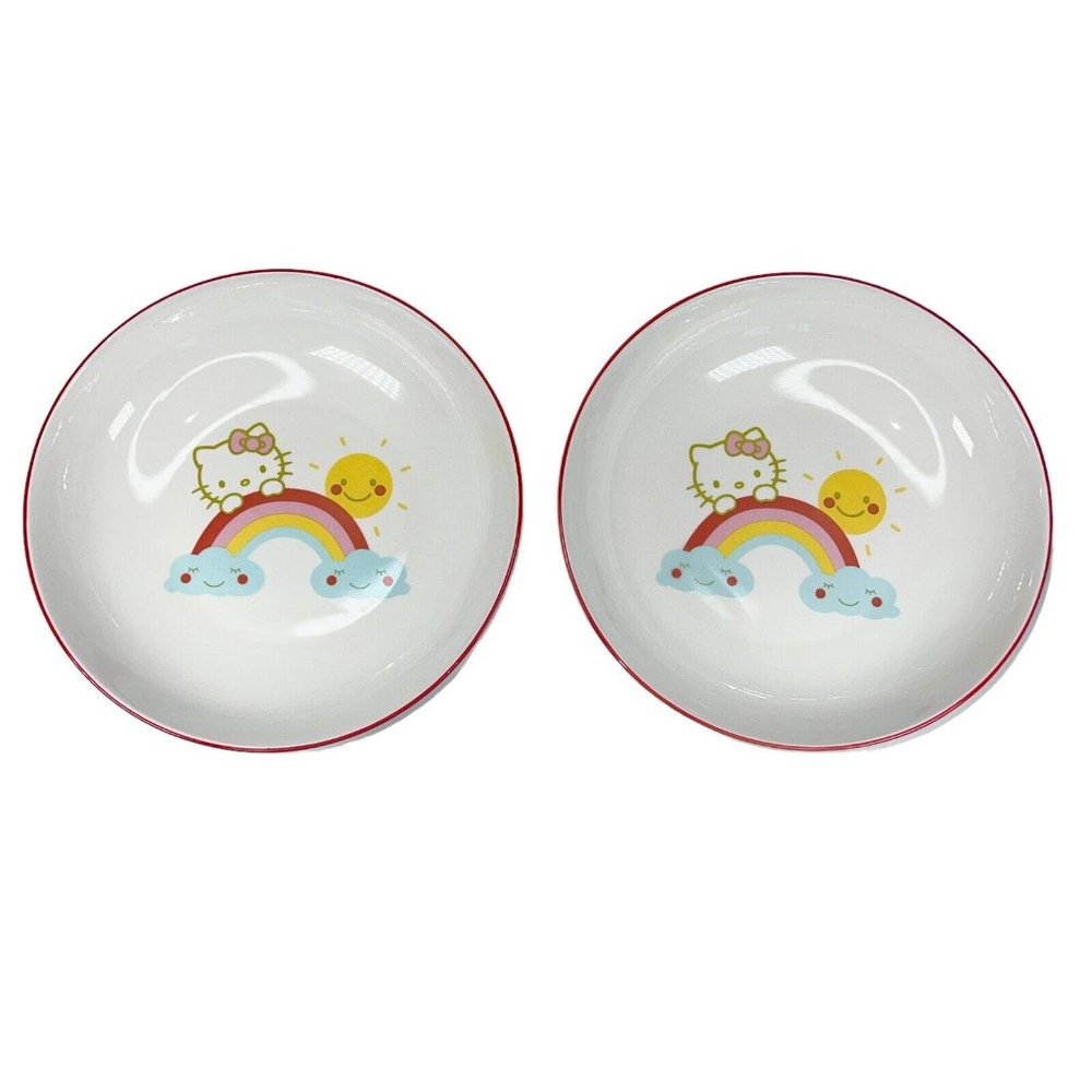 Set of 2~HELLO KITTY®️ Rainbow 9” Ceramic Pasta Spaghetti Salad Bowl~NEW